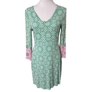 Boden Womens Green & Pink Patterned 3/4 Sleeve Tunic Dress Size 6R